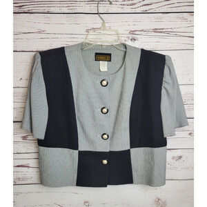 Vtg Virgo II Houndstooth Crop Top Black Colorblock Short Sleeve Women's Size 6